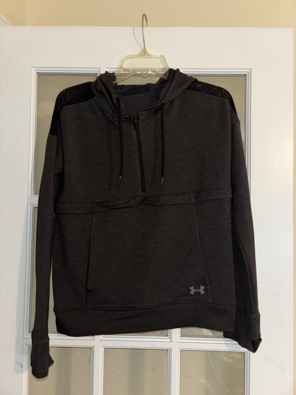 Under Armour women’s grey 3/4 zip pullover hooded loose fit small